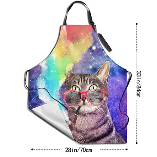 Funny Apron Polyester Grooming Aprons with Pocket for Cooking Kitchen Grilling Adults - color: Smoking Rainbow Cat