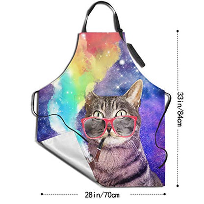 Funny Apron Polyester Grooming Aprons with Pocket for Cooking Kitchen Grilling Adults - color: Smoking Rainbow Cat