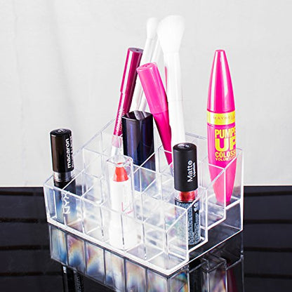 Super Z Outlet Transparent Cosmetic Makeup Organizer for Lipstick, Brushes, Bottles, and More - Clear Case Display Rack Holder