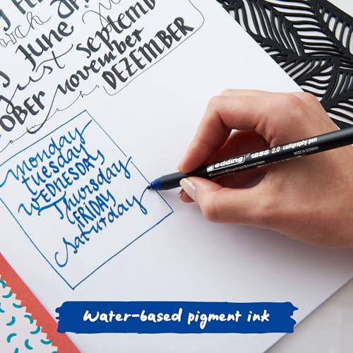 edding 1255 calligraphy pen - steelblue - 3 pens - calligraphy nib 2-5 mm - fibre pens for paper, wood, terracotta, canvas - hand lettering, bullet journals, thank you cards, calligraphy books - color: steel blue