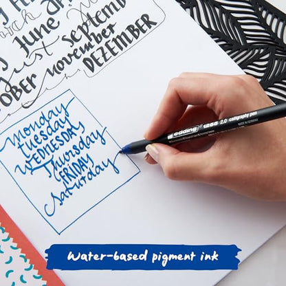 edding 1255 calligraphy pen - steelblue - 3 pens - calligraphy nib 2-5 mm - fibre pens for paper, wood, terracotta, canvas - hand lettering, bullet journals, thank you cards, calligraphy books - color: steel blue