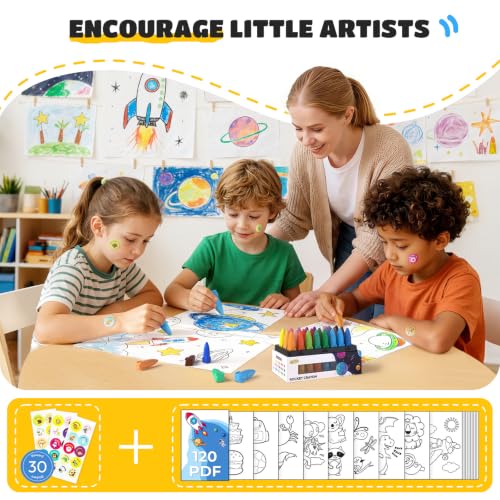 JUPITEARTH Rocket Crayons, Toddler Crayons, Non-Toxic & Washable, 12 Colors | Crayons for Toddlers 1-3, Kids Crayons Ages 2-4, Easy-to-Hold & Mess-Free Coloring Preschool Supplies