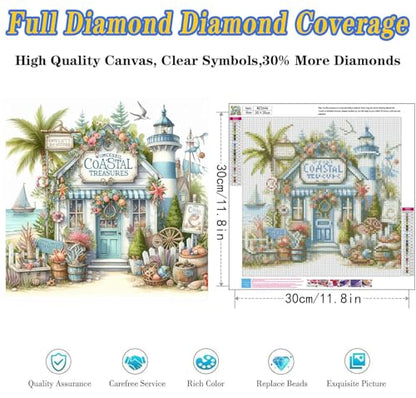 Dugsmgd Beach Diamond Art Kits for Adults, Diamond Painting Kits 14x14inch - color: Beach Shop