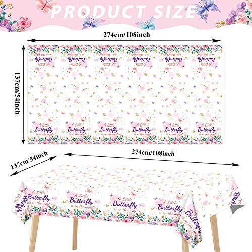 OBUSATT 3Pcs Butterfly Baby Shower Tablecloth Supplies - A Little Butterfly is On The Way Baby Girl Party Disposable Plastic Table Cover Pink Floral Princess Girl Party Decoration - style: Butterfly Baby Shower
