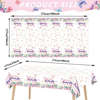 OBUSATT 3Pcs Butterfly Baby Shower Tablecloth Supplies - A Little Butterfly is On The Way Baby Girl Party Disposable Plastic Table Cover Pink Floral Princess Girl Party Decoration - style: Butterfly Baby Shower