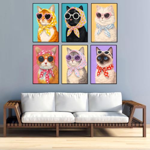 Axquilon 6 Packs Cat Paint by Numbers for Adults Beginners 8x12 Inch - color: PN260519-6P