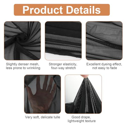4-Way Stretch Mesh Fabric, Polyester Spandex Power Mesh, 63 inches by 1 Yard, Lightweight Fabric Sheer Meshes for Dancewear Activewear Sportswear Sewing Crafts(Black)