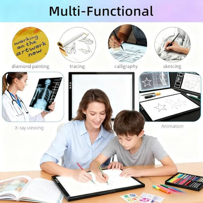 A3 Wireless Rechargeable Tracing Light Pad, 3-Colors & 8-Level Adjustable Brightness, 2500mAh Battery Powered Ultra-Thin Light Board with Foldable Stand for Diamond Art Painting - size: A3 Rechargable