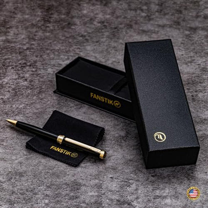FANSTIK Customized Black & Gold Luxury ballpoint pen, fancy gift set for women, Real 24K Gold Plating, Professional executive pen gift set for men (Lux Custom-BallPoint Black-Gold) - color: B Cust-BallPoint Black-Gold