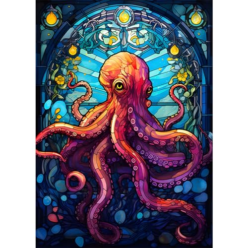 SENQAO Octopus Diamond Art Kits for Adults, Stained Glass Full Drill Diamond Dots Paintings for Beginners, Round 5D Paint with Diamonds Pictures Gem Art Painting Kits DIY Crafts Kits 30x40cm - color: octopus