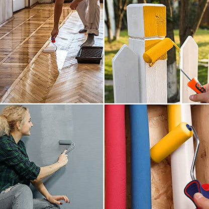 WORKPRO 4" Foam Paint Roller, 12-Pack Small Paint Rollers | High-density Foam, Smooth Bubble-Free Finish, Works With Most Paints & Coatings, Ideal For Cabinets, Doors & Furniture - size: 4 inch