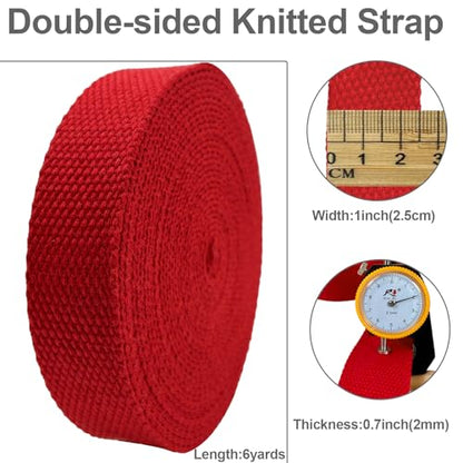 Red Heavy‑Duty Cotton Webbing Strap 1''x6yds for Bags | 2mm thick webbing for dog collars, backpack, bag handles, apron straps, slings, sewing repairs & DIY craft projects. - color: Red