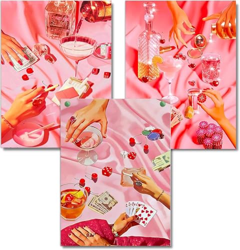 WUDWL 3 Pack Diamond Art Kits for Adults Diamond Painting Kits for Aduls | Pink Tablecloths 5D Diamond Dots Gem Art Crafts with Tools, Round Full Drill Crafts for Home Wall Decor-12X16 Inch - color: Q-025
