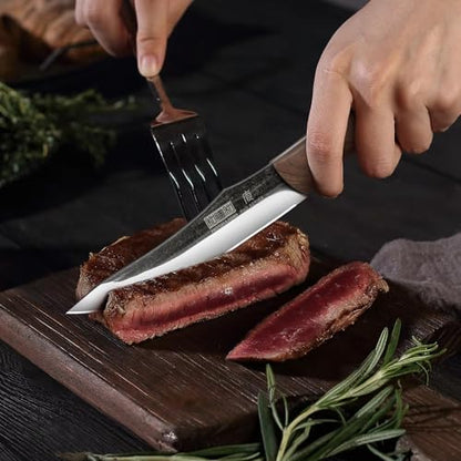 HOSHANHO Steak Knives Set of 6, Sharp 4.5" Non Serrated Steak Knife Set | Hand Forged High Carbon Steel Dinner Steak Knives with Full Tang Wood Handle, Gift with Men - size: 4.5"