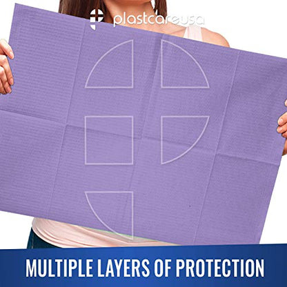 PlastCare USA Disposable Dental Bibs 13"x18" (125 Pack) - 3 Ply Waterproof Tattoo Bib Sheet for Patients - Dentist or Medical Tray Cover and Nail Table Cover Supplies, Lavender Purple - color: Purple