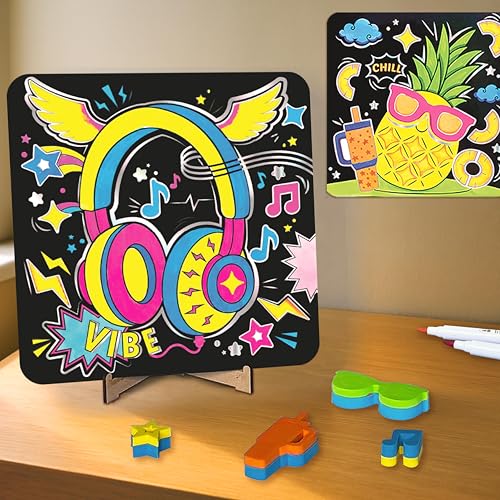 Imagimake DIY Neon Art Kit, 12 Creative Activities for Kids Ages 8+ | 3 Dual-Sided Canvases, 15 Motif Stamps, Neon Brush Pens & Painting Tools, Complete DIY Art Kit, Gift for Boys & Girls - style: Neon Art Kit