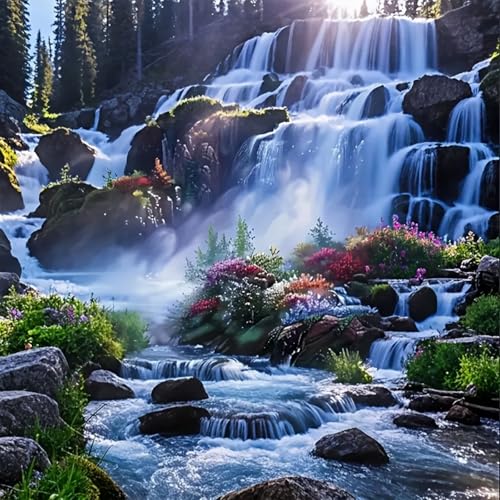 BSNRCH Beautiful Landscape Diamond Art Kits for Adults, Waterfall Diamond Painting Kits for Adults Beginners, 5D DIY Round Diamond Painting Kit for Home Wall Decor 12 x 12 inch - color: 03-Waterfall
