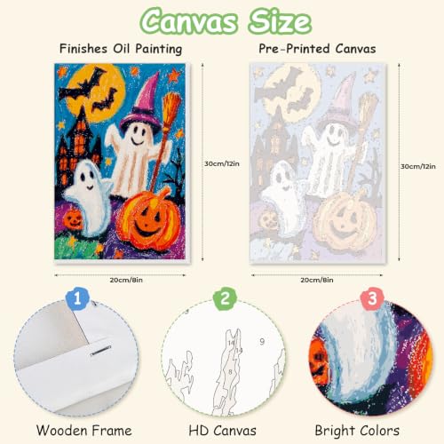 Spandrel Cute Halloween Ghost Paint by Number Kits for Kids & Adults, Pumpkin Paint by Number Kits on Canvas, DIY Acrylic Oil Halloween Painting by Numbers Gitfs for Home Wall Decor, 8x12in - color: H-18