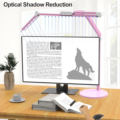 Led Desk Lamp with Base, Adjustable Tall Architect Desk Light for Home Office with Flexible Swing Arm, 24W Pink Bright Table Lamp Auto Dimming Computer Light for Workbench - color: Pink