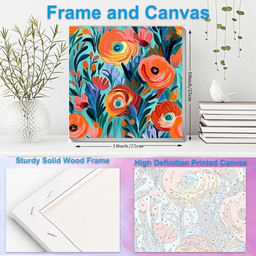Artunion Framed Paint by Numbers Kit for Adults Beginners & Kids Ages 8-12,Red Flowers Paint by Number with Frame,Floral Paint by Numbers Kit on Canvas 10 * 10 Inch Without Easel - color: ZXT-194-F