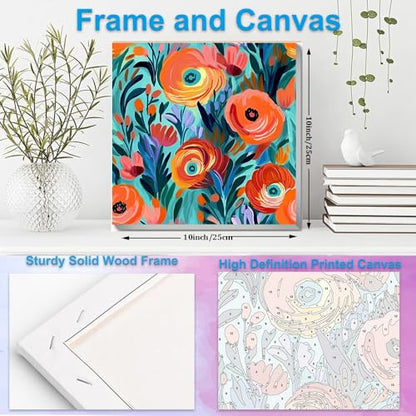 Artunion Framed Paint by Numbers Kit for Adults Beginners & Kids Ages 8-12,Red Flowers Paint by Number with Frame,Floral Paint by Numbers Kit on Canvas 10 * 10 Inch Without Easel - color: ZXT-194-F