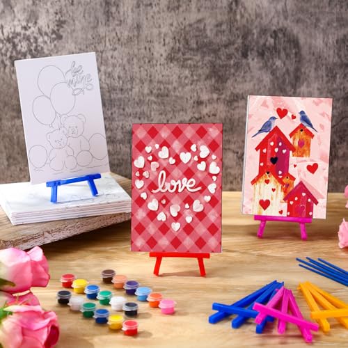 Blosssound 10 Set Valentine's Day Pre Printed Canvas Heart Pre Drawn Canvas Painting with Easel Kits 5" x 7" Outline Painting Panels for Beginners, DIY Craft Project, Home Decors - style: Heart
