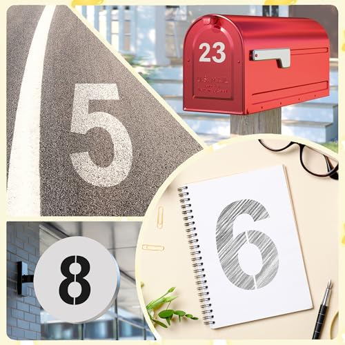 4,6,8 Inch Number Stencils,30Pcs Plastic Stencils Reusable Curb Stencil Kit | Washable 0-9 Large Number Stencil for Address Painting,Digital Templates for Spray Painting,DIY Crafts,Address Signs - size: 4Inch,6Inch,8Inch