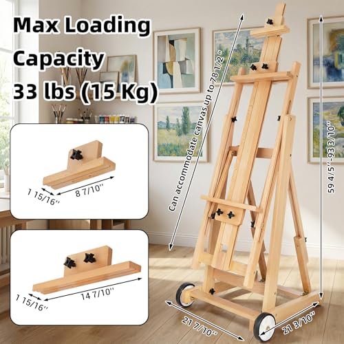 Studio H-Frame Easel with Tilting & Flat Position, Natural | Sturdy Adjustable Beech Wood Painting Easel for Painting, Holds Canvas Art up to 77" - style: Natural
