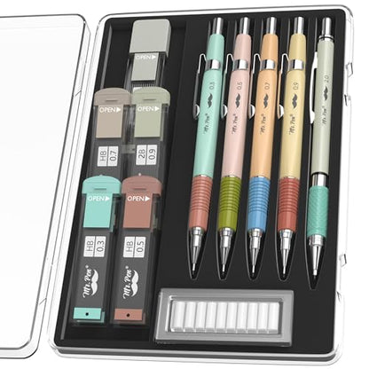 Mr. Pen- Art Mechanical Pencil Set, 5 Metal Mechanical Pencils (0.3, 0.5 | 0.7, 0.9, 2.0mm), 5 HB Lead Refills & 10 Eraser Refills, Precision Drawing Pencils for Sketching, Writing & Technical Artwork - color: Pastel 2