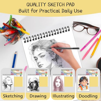 WINNER 9" x 12" Sketch Book 4 Pack, 400 Sheets Spiral Bound Art Sketchbook, 68lb/100gsm White Acid Free Drawing Pad, Sketching Doodling Drawing Writing Sketch Pad, Back to School Art Supplies, Yellow - color: Yellow, size: 9"x12"