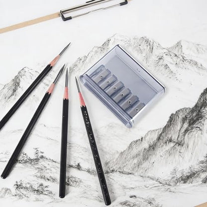 6-Hole Long Point Manual Pencil Sharpener for Artists, Sketching, Drawing
