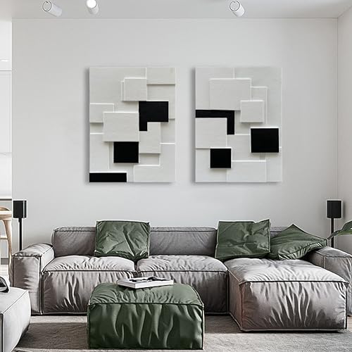 Art 40x28 inches Modern Minimalist Black and White Abstract Art Oil Painting Hand Painted Canvas Wall Art Deco Painting - color: Yi106