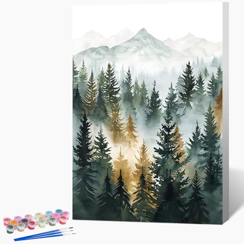 Framed Paint by Numbers Kit for Adults Beginner & Kids Age 8-12, Easy Landscape Adult Paint by Number Kits on Canvas, DIY Acrylic Forest Number Painting for Adults Mountain for Home Decor 8x12 Inch - color: DG-OP-F-MistyForest-2030