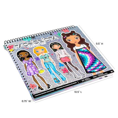 Fashion Angels Fashion Design Sketch Portfolio | Includes 40 Sketch Sheets, 4 Stencil Sheets & Stickers, Fashion Sketch Pad for Beginners & Kids Ages 6+ - color: Fashion Design