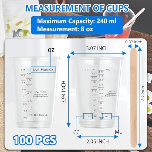 8oz Clear Plastic Measuring Cups, Graduated Mixing Cups, 100 Pack | Disposable & reusable, Graduated markings, 8oz capacity, Resin & paint mixing, Cooking & baking, 100 pack - color: 100 Pack