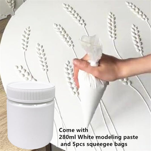 Acrylic Modeling Paste 3D Art Texture Paste 9.88oz/280ml, Ideal for Wood/T-Shirts/Glass/Stone, Sculpting Material Fast Drying Gesso Alternative DIY Crafts Projects (Modeling Paste with Bags) - color: Modeling Paste with Bags