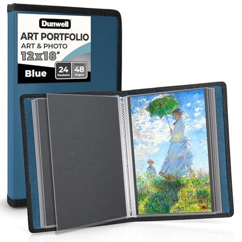 Dunwell 12x18 Art Portfolio Binder, 24-Sleeve, Black Mounting Paper, Blue | 24 Clear Sleeves, Displays 48 Pages, Black Mounting Paper Included, Artwork Storage, Acid-Free Poly Protection - color: Cobalt Blue, size: 12x18" w/ BLK Paper
