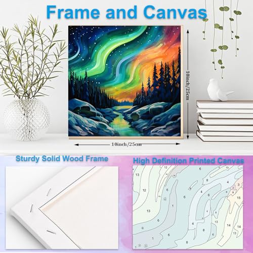 Artunion Framed Paint by Numbers Kit for Adults Beginners & Kids Ages 8-12,Aurora Paint by Number with Frame,Northern Lights Paint by Numbers Kit on Canvas 10 * 10 Inch Without Easel - color: ZXT-335-F
