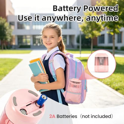 deli Electric Pencil Sharpener, Battery Operated, 6.5–8mm for Classroom | Battery Electric Pencil Sharpener, Durable Blade 5000+ Sharpen, Fits 6.5-8mm Pencils Classroom Kids Home - color: Pink