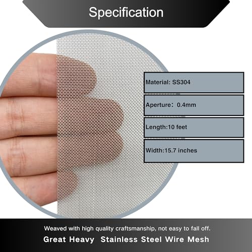 40 Mesh Stainless Steel 304 Wire Mesh-Metal Mesh Screen 15.5 inches x 10 feet (40x305cm)