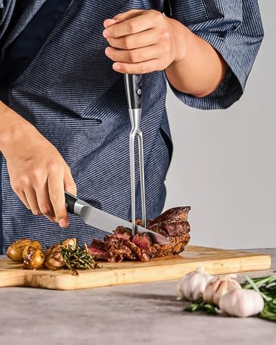 KYOKU Turkey Carving Set - German Steel Carving Knife & Fork Set | German 1.4116 Steel Full Tang Set, Pakkawood Handles With Mosaic Pins, Meat Poultry Brisket Portioning Set With Gift Box - style: Carving Set