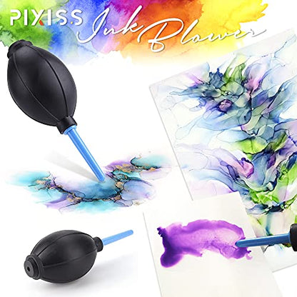 Gold and Silver Alcohol Inks(.5oz) with Ink Air Blower - .5oz Metallic Alcohol Pigment Resin Dye, Alcohol Inks for Epoxy Resin - Mini Craft Air Blower for Card Making, Embossing, Inks, etc