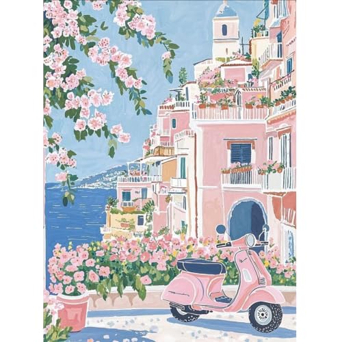 WGSMGL 5D Diamond Painting Set (Suitable for Adult Beginners), DIY Seaside Scene Diamond Painting, Full Circular Diamond Painting, Suitable for Home Wall Decoration, Size: 12x16 inches - color: Red, White, Blue, Brown，cream