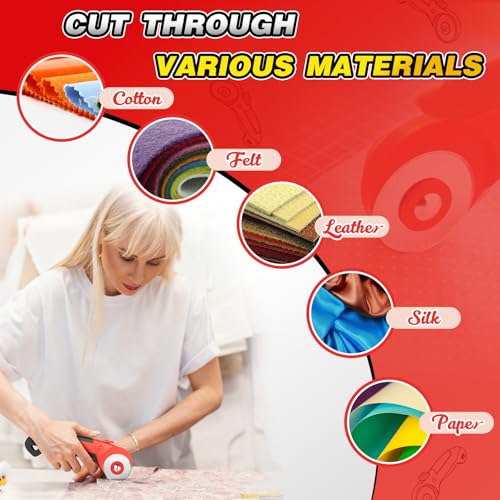 DIYSELF Fabric Rotary Cutter, 45mm Rolling Cutter for Sewing with 5 Blades | Quick Blade Change, Wheel Cutter Sewing Tool for Fabric and Leather, Fabric Cutter Rotary Tool for Quilting and Crafts - color: Red