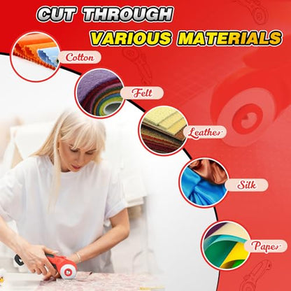 DIYSELF Fabric Rotary Cutter, 45mm Rolling Cutter for Sewing with 5 Blades | Quick Blade Change, Wheel Cutter Sewing Tool for Fabric and Leather, Fabric Cutter Rotary Tool for Quilting and Crafts - color: Red