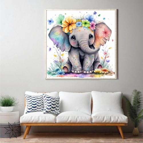 Cute Elephant Diamond Art Painting Kits for Adults - Round Full Drill Diamond Dots Paintings for Beginners, 5D Paint with Diamonds Pictures Gem Art Painting Kits DIY Crafts Project Kits 14x14inch - color: cute elephant