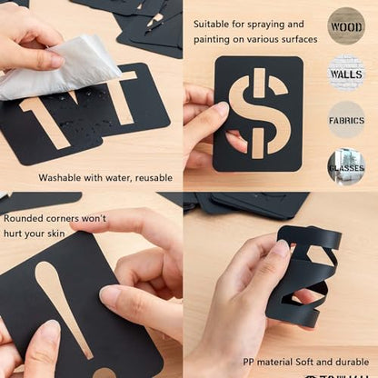 42 Piece Letter Stencils - 3.5 Inch, Reusable Alphabet & Number Stencils for Spray Paint & Wall Painting