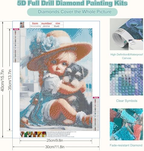 GEWOUVIN Girl and Dog Diamond Art Kits for Adults,Diamond Painting Kits for Adults Beginners,Seaside DIY Full 5D Round Drill Gem Art Kits for Gift Home Wall Decor【11.8x15.7inch】 - color: Girl and Dog