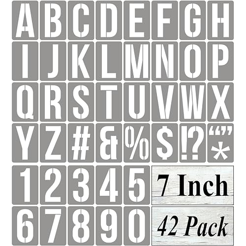 7 Inch Alphabet Letter Stencils for Painting - 42 Pack Letter and Number Stencil Templates with Signs for Painting on Wood, Reusable Numbers and Letters Stencils for Chalkboard Wood Signs & Wall Art - size: 7 Inch