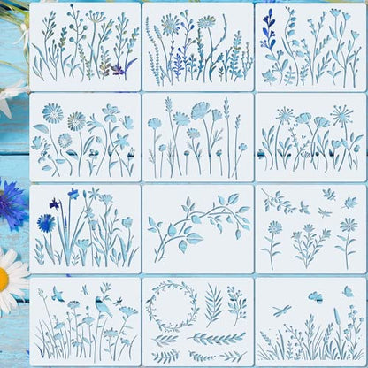 Marspark 20 Pcs Wildflower Stencils, Rectangular Style, 6 x 4.7 Inch - size: 6 x 4.7 Inch, style: Rectangular Style
